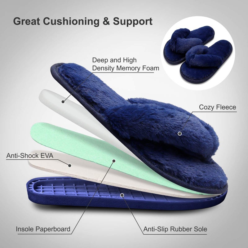 JOINFREE Women's Flip Flops House Slippers for Indoor Bedroom Navy Blue 7.5/8.5 M US - Image 4